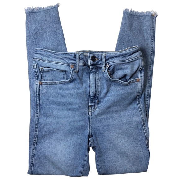 Free People Denim - Free People We The Free High Rise Skinny Jeans Blue Raw Hem 28x26 Womens